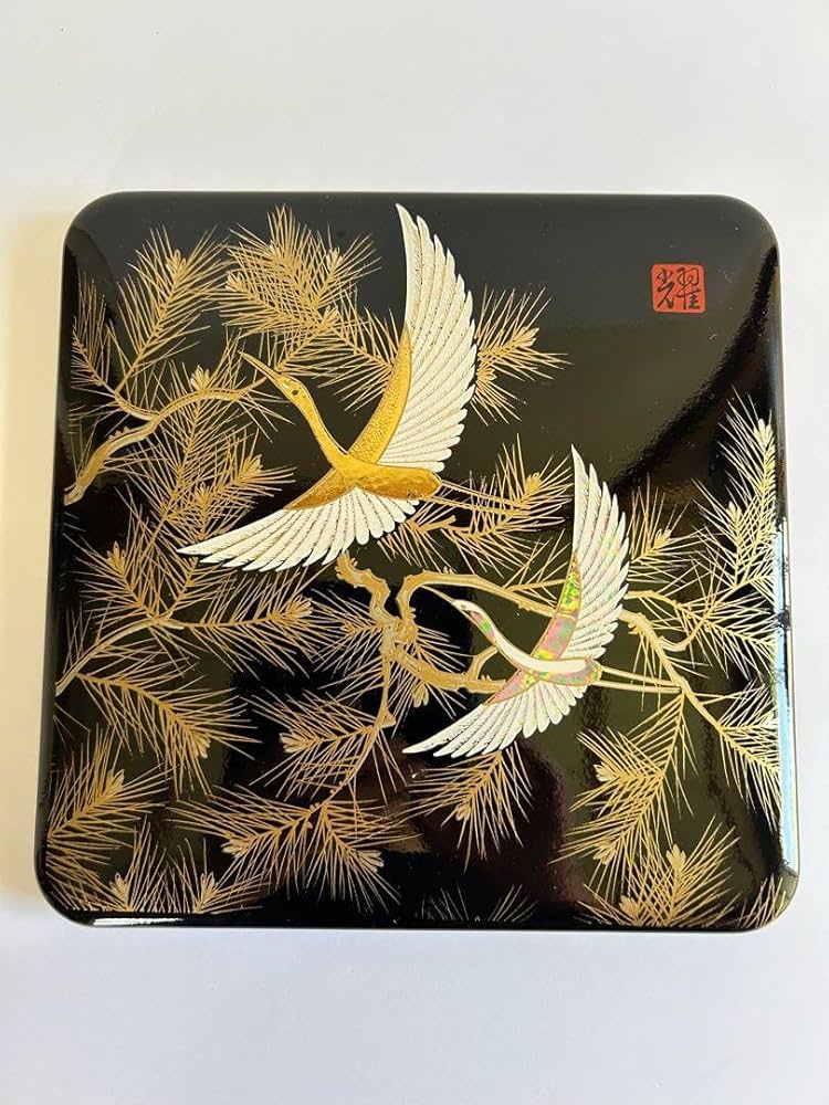Amazon.co.jp: (品)お重箱 三段重 漆器 松鶴柄 おせち お祝い